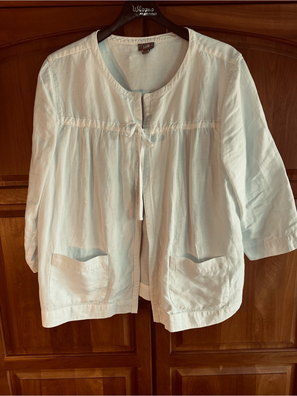 JJill White 100% Linen Women'sRelaxed Jacket with Bracelet length sleeves, XL
